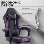 Silla gamer MAYEERTY, silla ergonómica de oficina con reposapiés y masaje de soporte lumbar, silla giratoria de altura ajustable para videojuegos, morado y negro