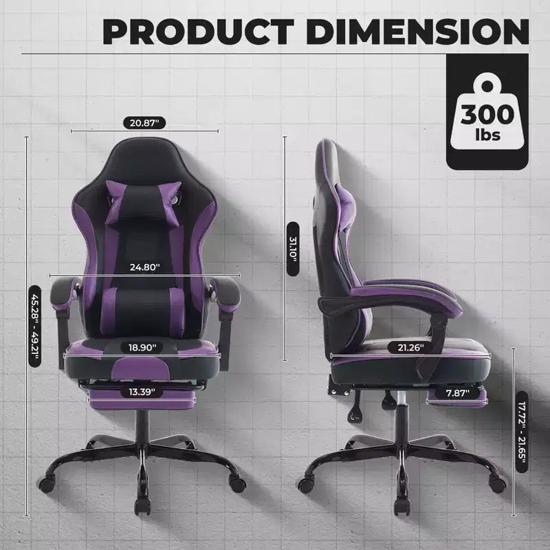 Silla gamer MAYEERTY, silla ergonómica de oficina con reposapiés y masaje de soporte lumbar, silla giratoria de altura ajustable para videojuegos, morado y negro