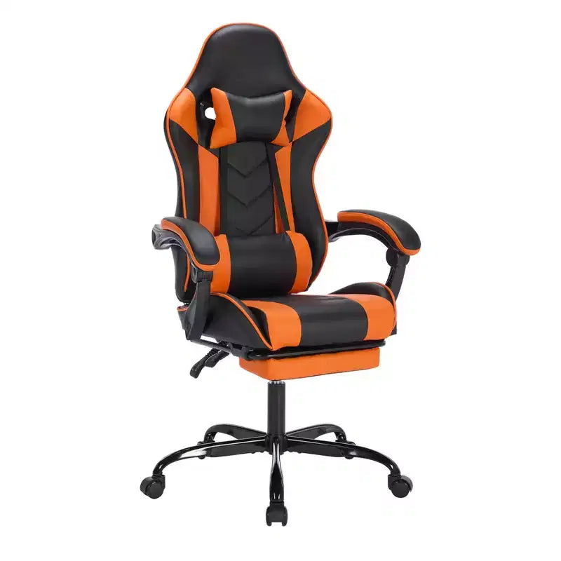 Silla de juegos MAYEERTY con reposapiés, silla ergonómica para ordenador con reposacabezas y soporte lumbar, sillas de videojuegos ajustables en altura, negro y naranja