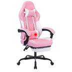 MAYEERTY Sillas ergonómicas para videojuegos, sillas para juegos de computadora con soporte lumbar de masaje y reposapiés, rosa y blanco