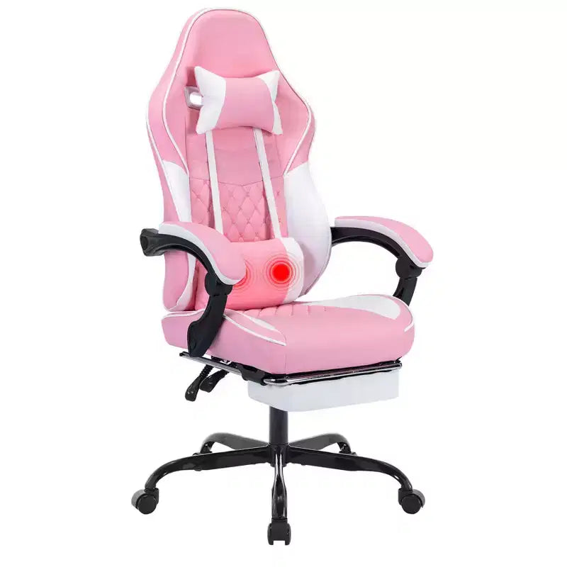MAYEERTY Sillas ergonómicas para videojuegos, sillas para juegos de computadora con soporte lumbar de masaje y reposapiés, rosa y blanco