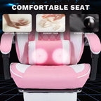 MAYEERTY Sillas ergonómicas para videojuegos, sillas para juegos de computadora con soporte lumbar de masaje y reposapiés, rosa y blanco