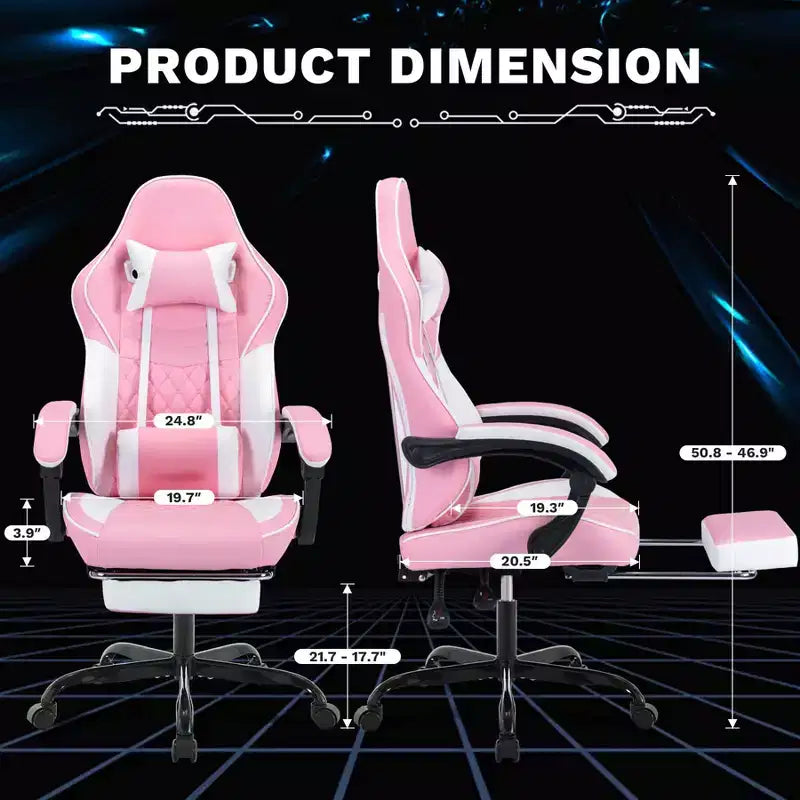 MAYEERTY Sillas ergonómicas para videojuegos, sillas para juegos de computadora con soporte lumbar de masaje y reposapiés, rosa y blanco