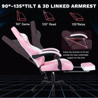 MAYEERTY Sillas ergonómicas para videojuegos, sillas para juegos de computadora con soporte lumbar de masaje y reposapiés, rosa y blanco
