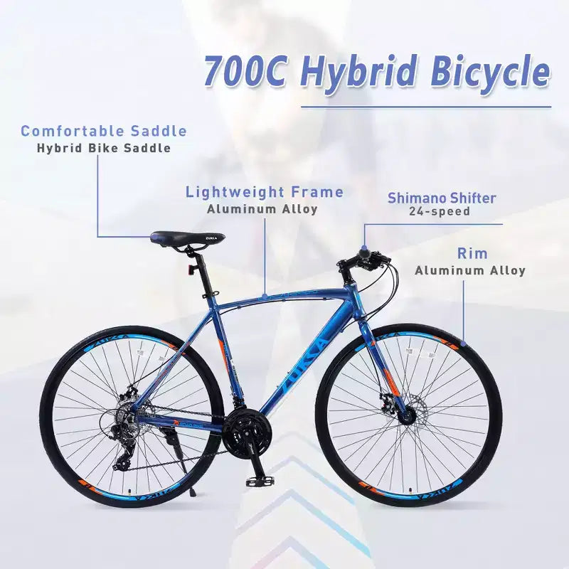Bicicleta de carretera con transmisión de 24 velocidades, bicicleta de 700C con frenos de disco, bicicleta urbana ligera con cuadro de aleación de aluminio, bicicleta de carretera híbrida para hombres y mujeres