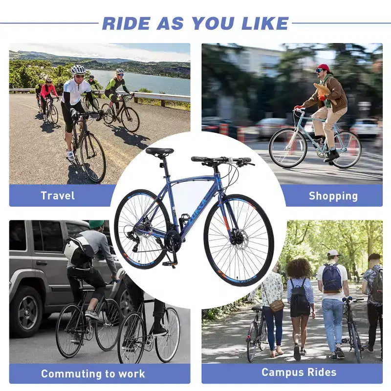 Bicicleta de carretera con transmisión de 24 velocidades, bicicleta de 700C con frenos de disco, bicicleta urbana ligera con cuadro de aleación de aluminio, bicicleta de carretera híbrida para hombres y mujeres