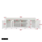 JVNOXK Mueble de TV de 71 pulgadas para centro de entretenimiento, con marco de madera maciza, puertas de vidrio templado, manijas de metal, acabado blanco vintage Ideal para habitaciones infantiles