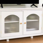 JVNOXK Mueble de TV de 71 pulgadas para centro de entretenimiento, con marco de madera maciza, puertas de vidrio templado, manijas de metal, acabado blanco vintage Ideal para habitaciones infantiles