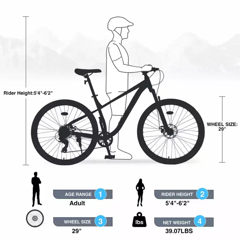 Bicicleta de montaña de 29 pulgadas, una velocidad/8 velocidades, cuadro de acero, horquilla de suspensión delantera, freno de disco para mujeres y hombres adultos, varios colores