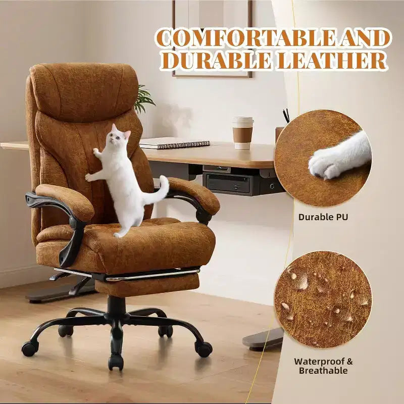 Silla de oficina ergonómica, silla de juego de PU, altura ajustable reclinable de 90 a 135 grados, respaldo con ruedas giratorias de 360 grados, capacidad de 350 libras para oficina
