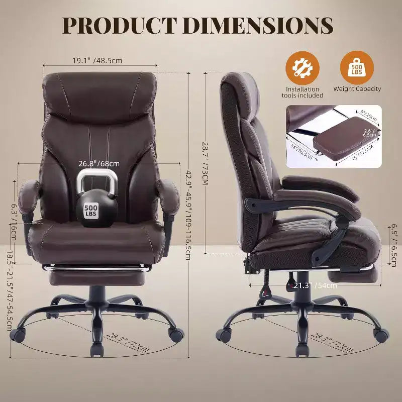 Silla de oficina ergonómica, silla de juego de PU, altura ajustable reclinable de 90 a 135 grados, respaldo con ruedas giratorias de 360 grados, capacidad de 350 libras para oficina