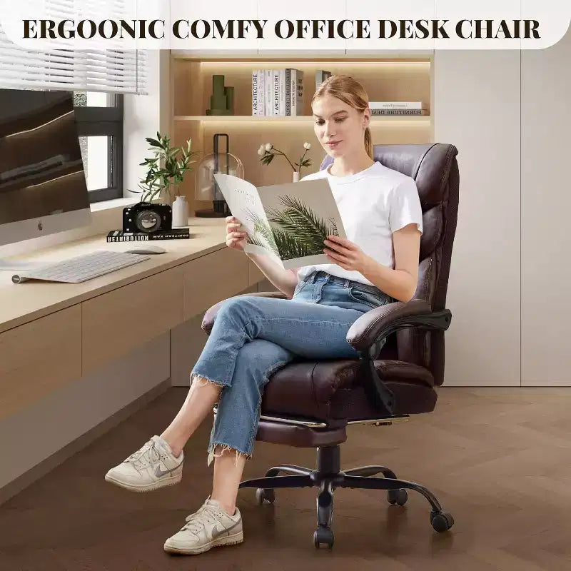 Silla de oficina ergonómica, silla de juego de PU, altura ajustable reclinable de 90 a 135 grados, respaldo con ruedas giratorias de 360 grados, capacidad de 350 libras para oficina