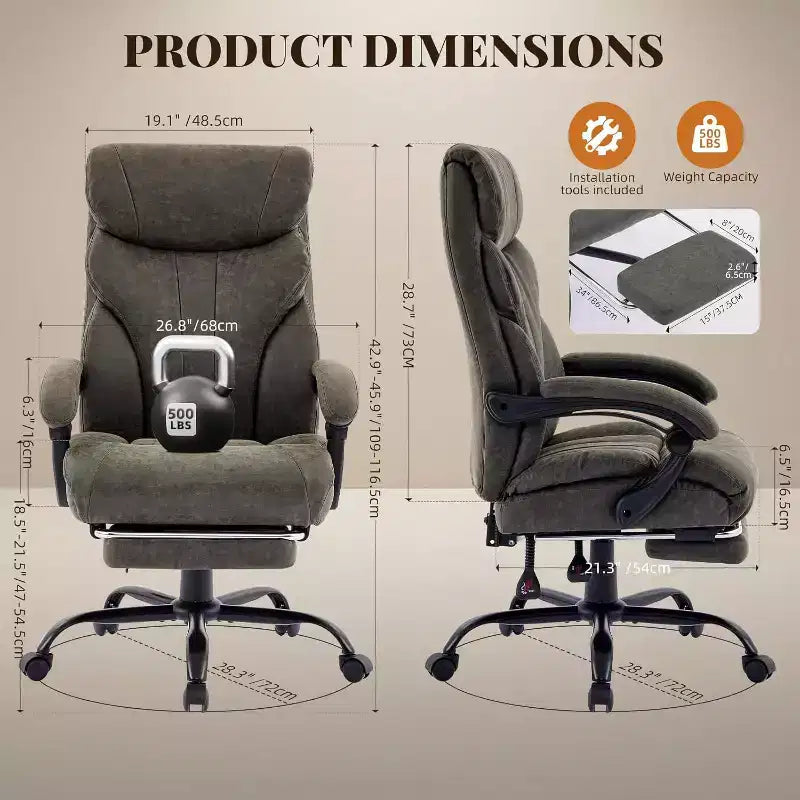Silla de oficina ergonómica, silla de juego de PU, altura ajustable reclinable de 90 a 135 grados, respaldo con ruedas giratorias de 360 grados, capacidad de 350 libras para oficina