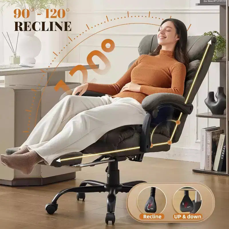 Silla de oficina ergonómica, silla de juego de PU, altura ajustable reclinable de 90 a 135 grados, respaldo con ruedas giratorias de 360 grados, capacidad de 350 libras para oficina