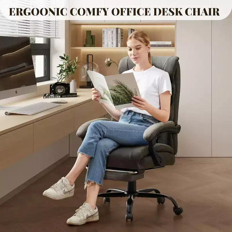 Silla de oficina ergonómica, silla de juego de PU, altura ajustable reclinable de 90 a 135 grados, respaldo con ruedas giratorias de 360 grados, capacidad de 350 libras para oficina