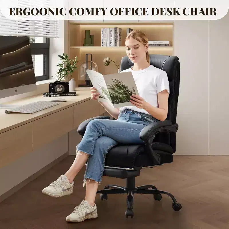 Silla de oficina ergonómica, silla de juego de PU, altura ajustable reclinable de 90 a 135 grados, respaldo con ruedas giratorias de 360 grados, capacidad de 350 libras para oficina