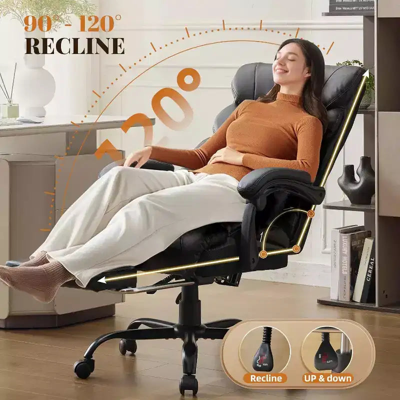 Silla de oficina ergonómica, silla de juego de PU, altura ajustable reclinable de 90 a 135 grados, respaldo con ruedas giratorias de 360 grados, capacidad de 350 libras para oficina