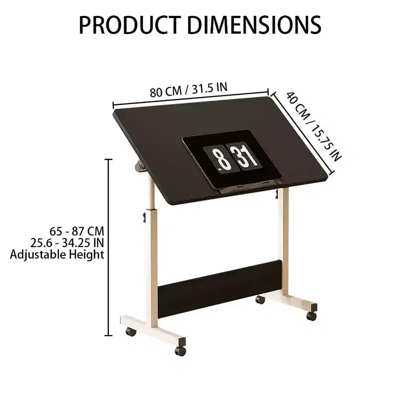 Escritorio de altura ajustable con ruedas, soporte portátil plegable con ruedas para laptop, estaciones de trabajo de computadora portátiles para espacios pequeños y oficinas en casa