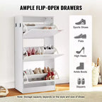 Zapatero de 3 cajones abatibles con ganchos laterales - Blanco, de pie, capacidad para 15 pares