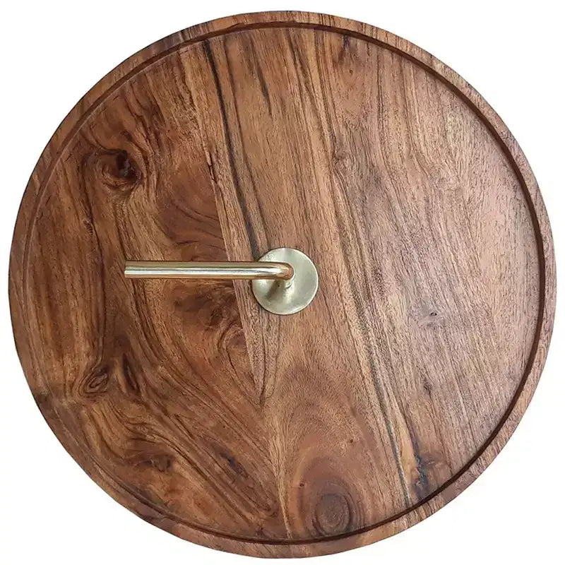 Mesa auxiliar de madera de acacia con patas de acero de trípode, marrón y dorado, 16x23.5