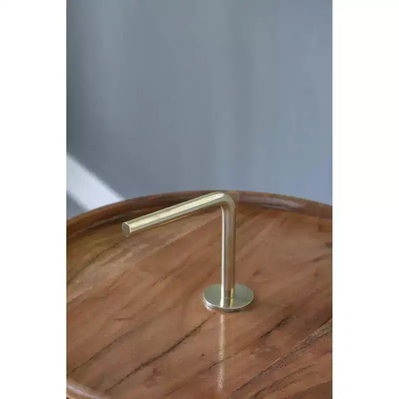 Mesa auxiliar de madera de acacia con patas de acero de trípode, marrón y dorado, 16x23.5