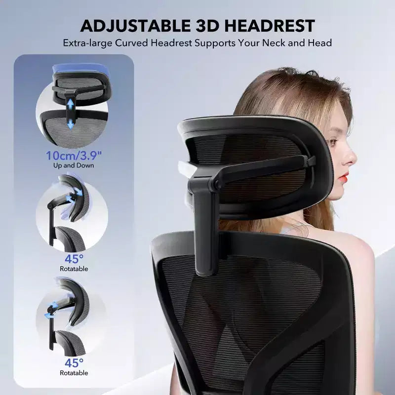 Silla de oficina ergonómica de respaldo alto Silla gamer de malla transpirable con soporte lumbar ajustable y reposabrazos 3D