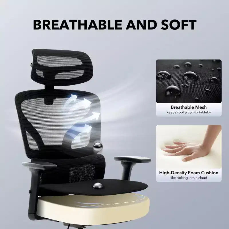 Silla de oficina ergonómica de respaldo alto Silla gamer de malla transpirable con soporte lumbar ajustable y reposabrazos 3D