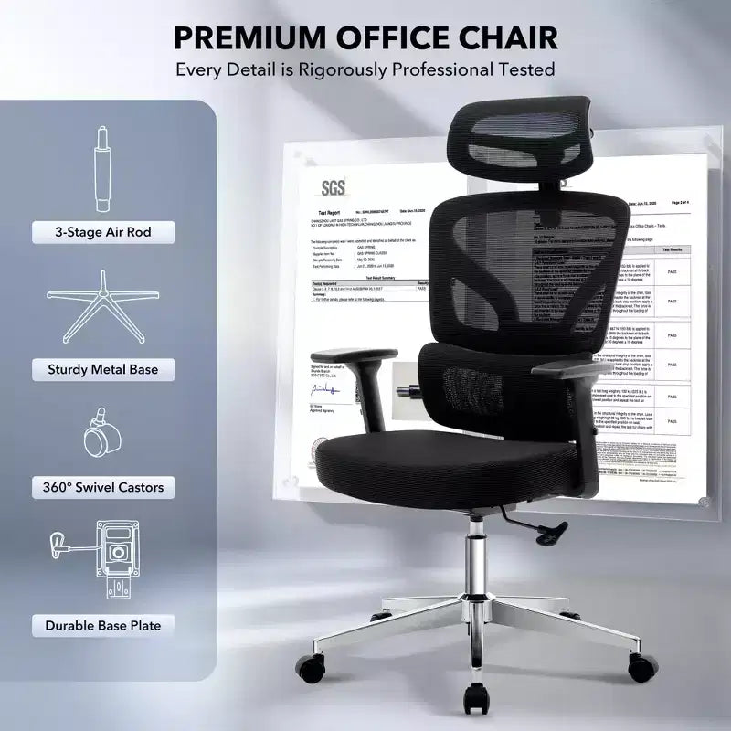 Silla de oficina ergonómica de respaldo alto Silla gamer de malla transpirable con soporte lumbar ajustable y reposabrazos 3D