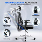 Silla de oficina ergonómica de respaldo alto Silla gamer de malla transpirable con soporte lumbar ajustable y reposabrazos 3D