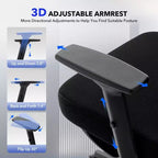 Silla de oficina ergonómica de respaldo alto Silla gamer de malla transpirable con soporte lumbar ajustable y reposabrazos 3D