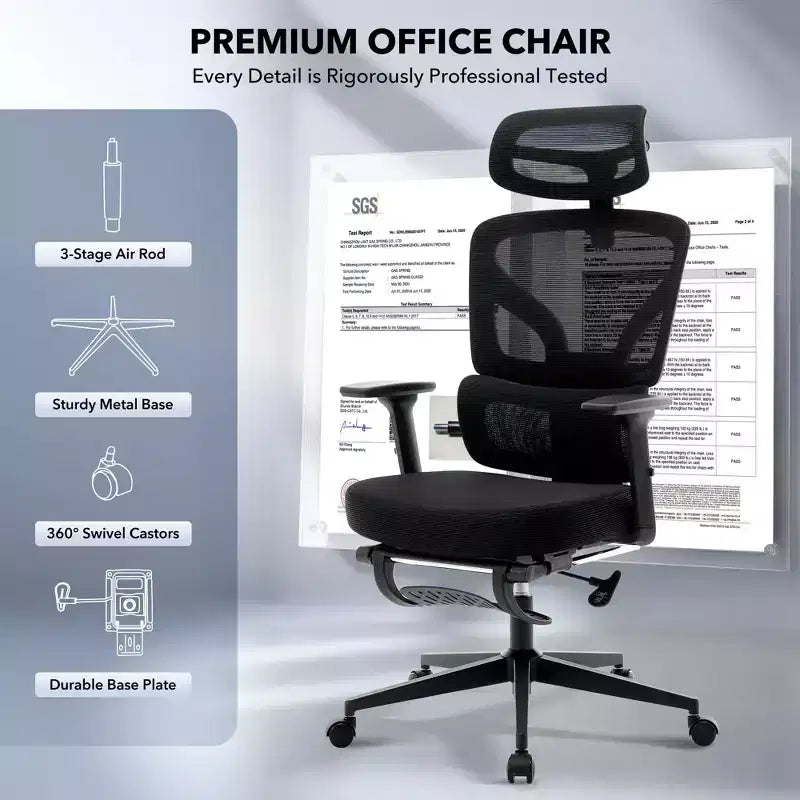 Silla de oficina ergonómica de respaldo alto Silla gamer de malla transpirable con soporte lumbar ajustable y reposabrazos 3D