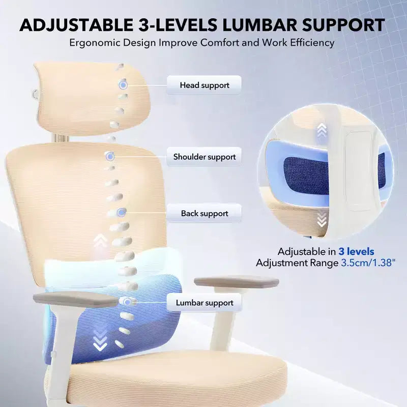 Silla de oficina ergonómica de respaldo alto Silla gamer de malla transpirable con soporte lumbar ajustable y reposabrazos 3D