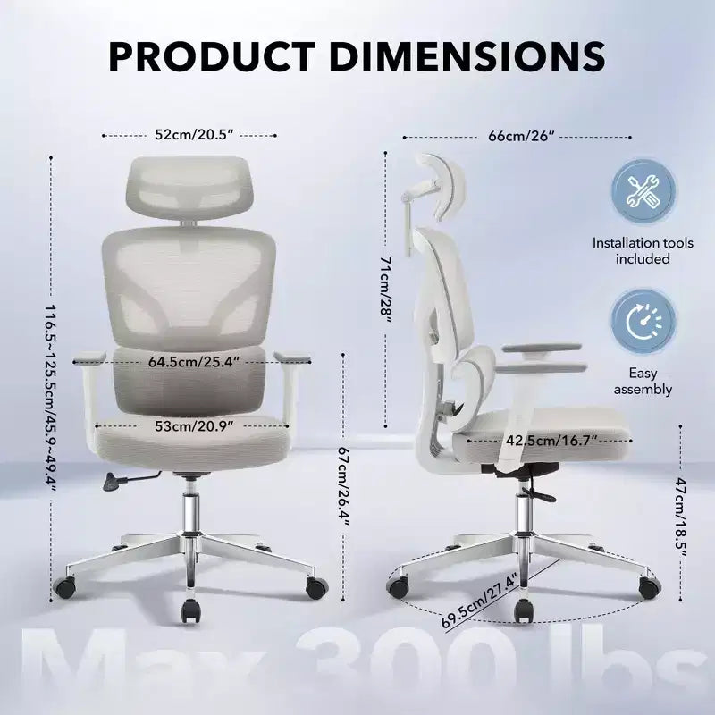 Silla de oficina ergonómica de respaldo alto Silla gamer de malla transpirable con soporte lumbar ajustable y reposabrazos 3D