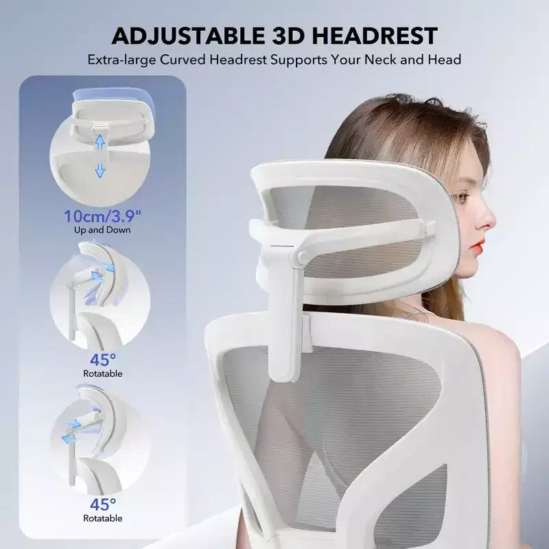 Silla de oficina ergonómica de respaldo alto Silla gamer de malla transpirable con soporte lumbar ajustable y reposabrazos 3D