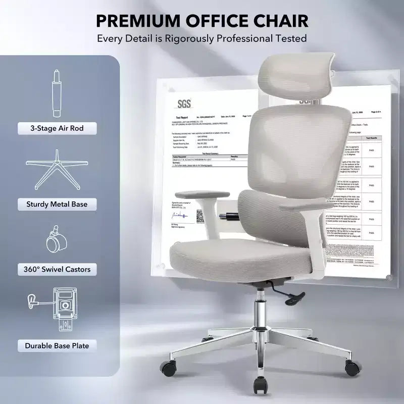Silla de oficina ergonómica de respaldo alto Silla gamer de malla transpirable con soporte lumbar ajustable y reposabrazos 3D