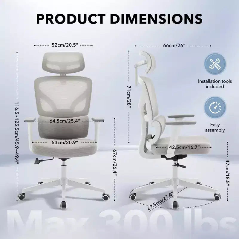 Silla de oficina ergonómica de respaldo alto Silla gamer de malla transpirable con soporte lumbar ajustable y reposabrazos 3D