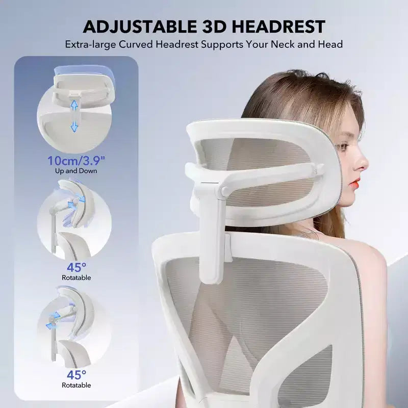 Silla de oficina ergonómica de respaldo alto Silla gamer de malla transpirable con soporte lumbar ajustable y reposabrazos 3D
