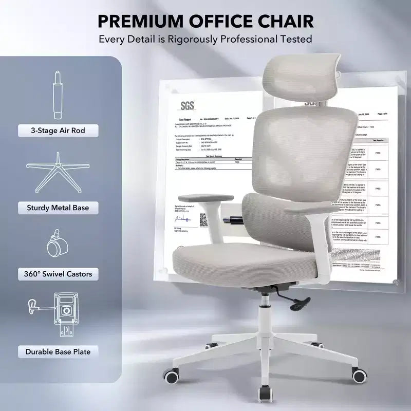 Silla de oficina ergonómica de respaldo alto Silla gamer de malla transpirable con soporte lumbar ajustable y reposabrazos 3D