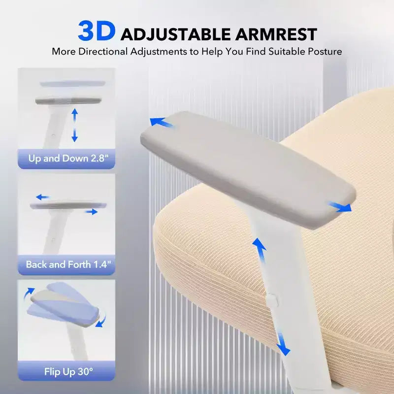 Silla de oficina ergonómica de respaldo alto Silla gamer de malla transpirable con soporte lumbar ajustable y reposabrazos 3D
