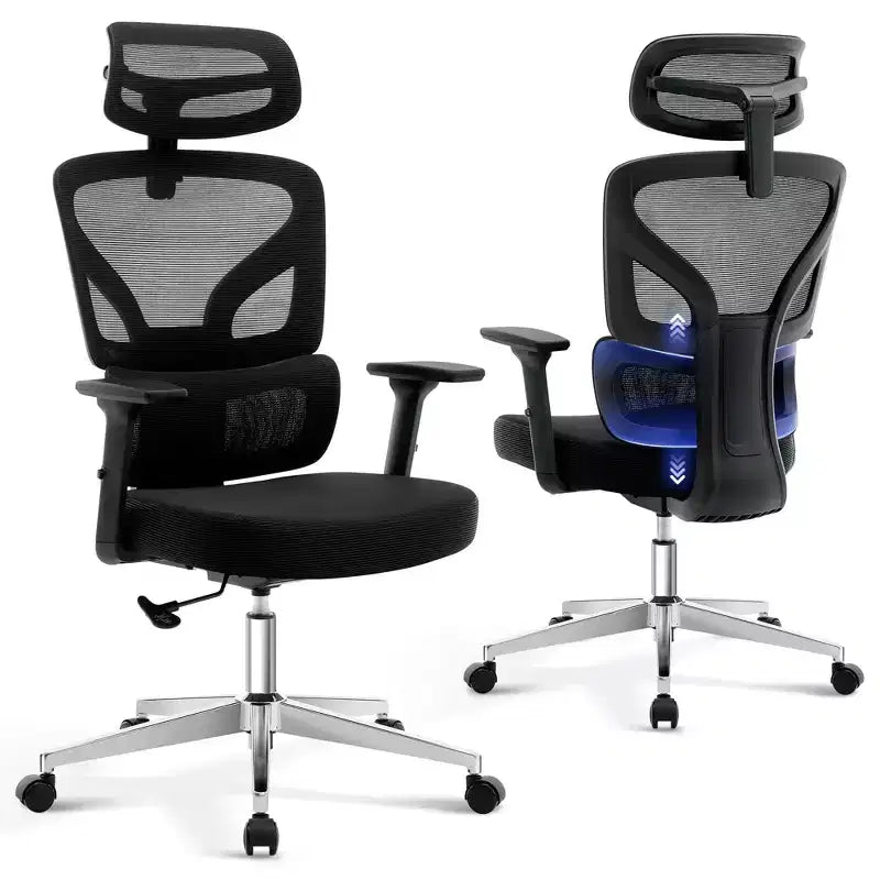 Silla de oficina ergonómica de respaldo alto Silla gamer de malla transpirable con soporte lumbar ajustable y reposabrazos 3D