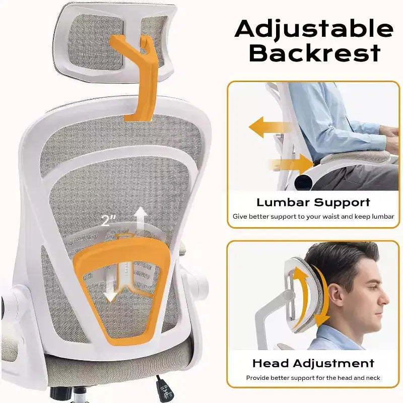 Silla de oficina ergonómica, silla de escritorio para ordenador cómoda con reposabrazos abatibles, sillas de juego cómodas con soporte lumbar para dormitorio, estudio, estudiantes, asiento ancho