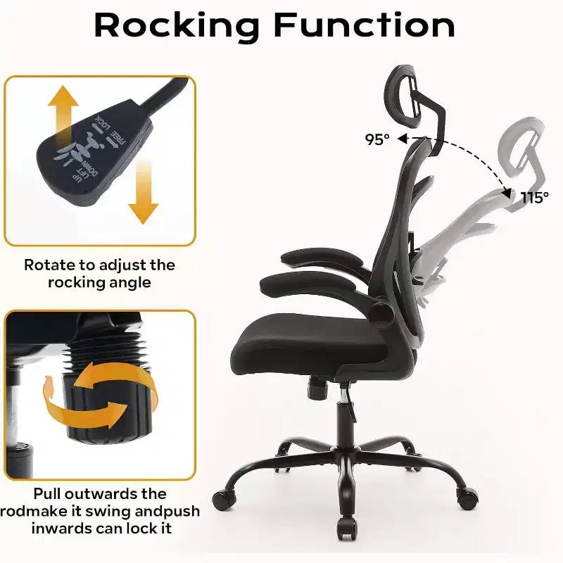 Silla de oficina ergonómica, silla de escritorio para ordenador cómoda con reposabrazos abatibles, sillas de juego cómodas con soporte lumbar para dormitorio, estudio, estudiantes, asiento ancho