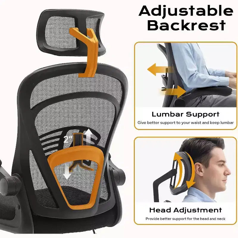 Silla de oficina ergonómica, silla de escritorio para ordenador cómoda con reposabrazos abatibles, sillas de juego cómodas con soporte lumbar para dormitorio, estudio, estudiantes, asiento ancho