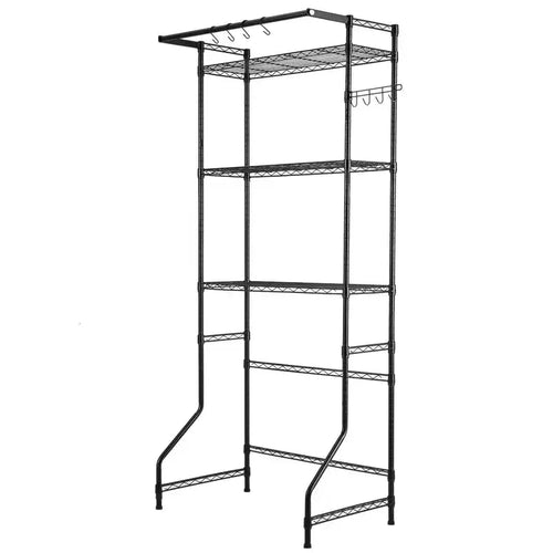 VIYET 3-Tier Over Washer Dryer Storage Shelf,Adjustable with Hanger Rod & Hooks,Black Laundry Space Saver