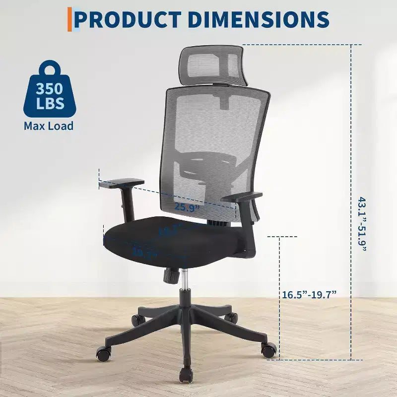 Silla de oficina ergonómica, silla de escritorio de malla ajustable con soporte lumbar, silla ejecutiva giratoria con ruedas para el hogar, la oficina y los videojuegos