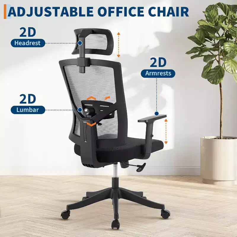Silla de oficina ergonómica, silla de escritorio de malla ajustable con soporte lumbar, silla ejecutiva giratoria con ruedas para el hogar, la oficina y los videojuegos
