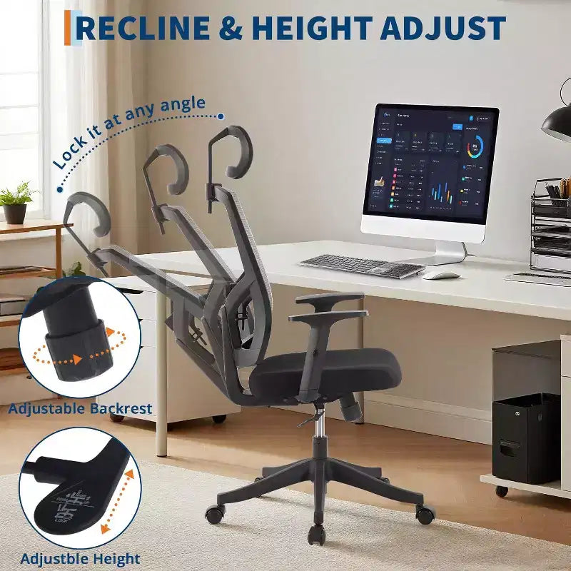 Silla de oficina ergonómica, silla de escritorio de malla ajustable con soporte lumbar, silla ejecutiva giratoria con ruedas para el hogar, la oficina y los videojuegos