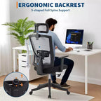 Silla de oficina ergonómica, silla de escritorio de malla ajustable con soporte lumbar, silla ejecutiva giratoria con ruedas para el hogar, la oficina y los videojuegos
