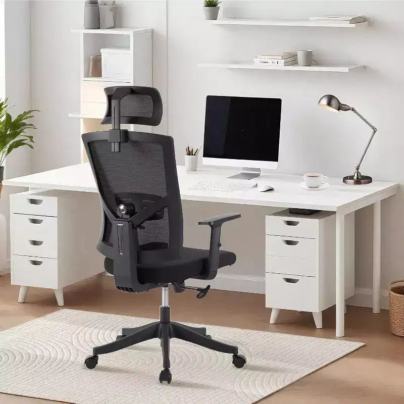 Silla de oficina ergonómica, silla de escritorio de malla ajustable con soporte lumbar, silla ejecutiva giratoria con ruedas para el hogar, la oficina y los videojuegos