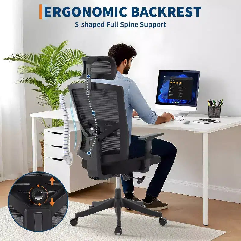 Silla de oficina ergonómica, silla de escritorio de malla ajustable con soporte lumbar, silla ejecutiva giratoria con ruedas para el hogar, la oficina y los videojuegos